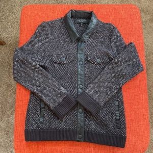 Rag & Bone Tweed Knitted Baseball Varsity Jacket Leather Trim